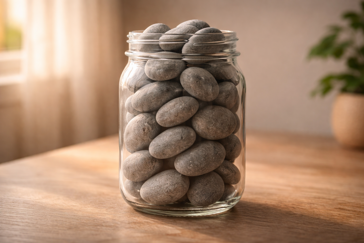 A jar of common river stones, symbolizing how unoriginal the voice of the self-judge really is.