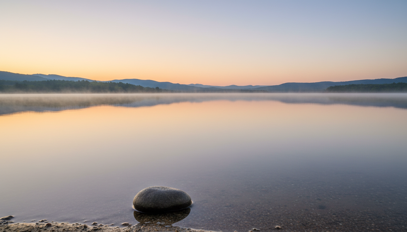 A calm lake reflecting the sky, representing inner calm and peace.