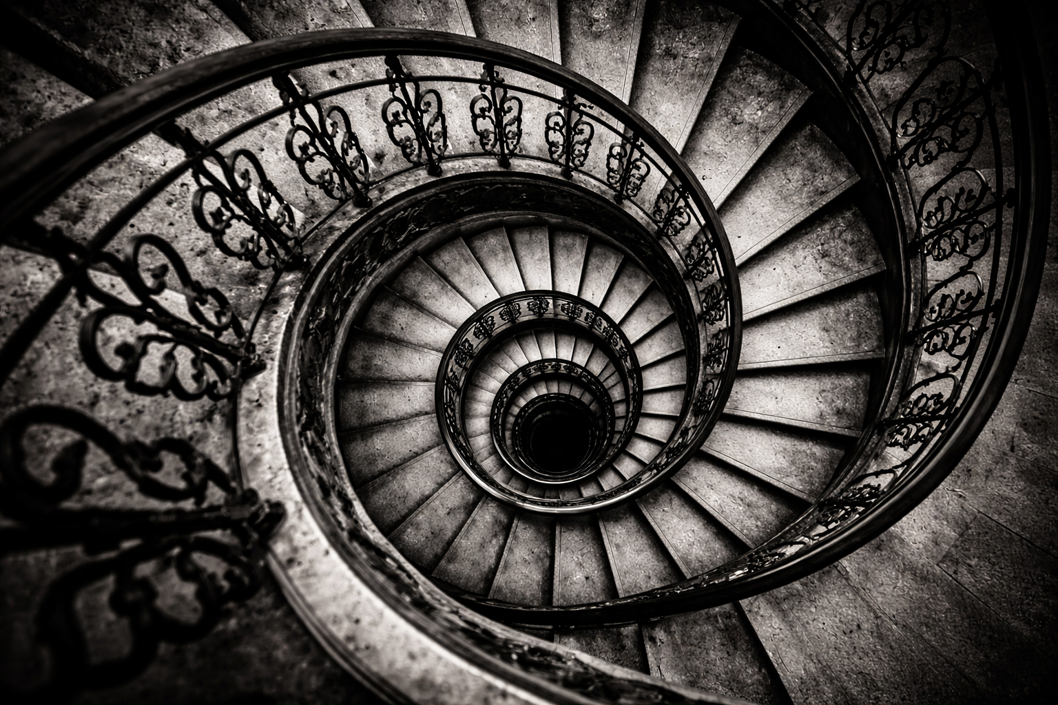 A top-down view of a spiral staircase, symbolizing the journey of finding your way back.