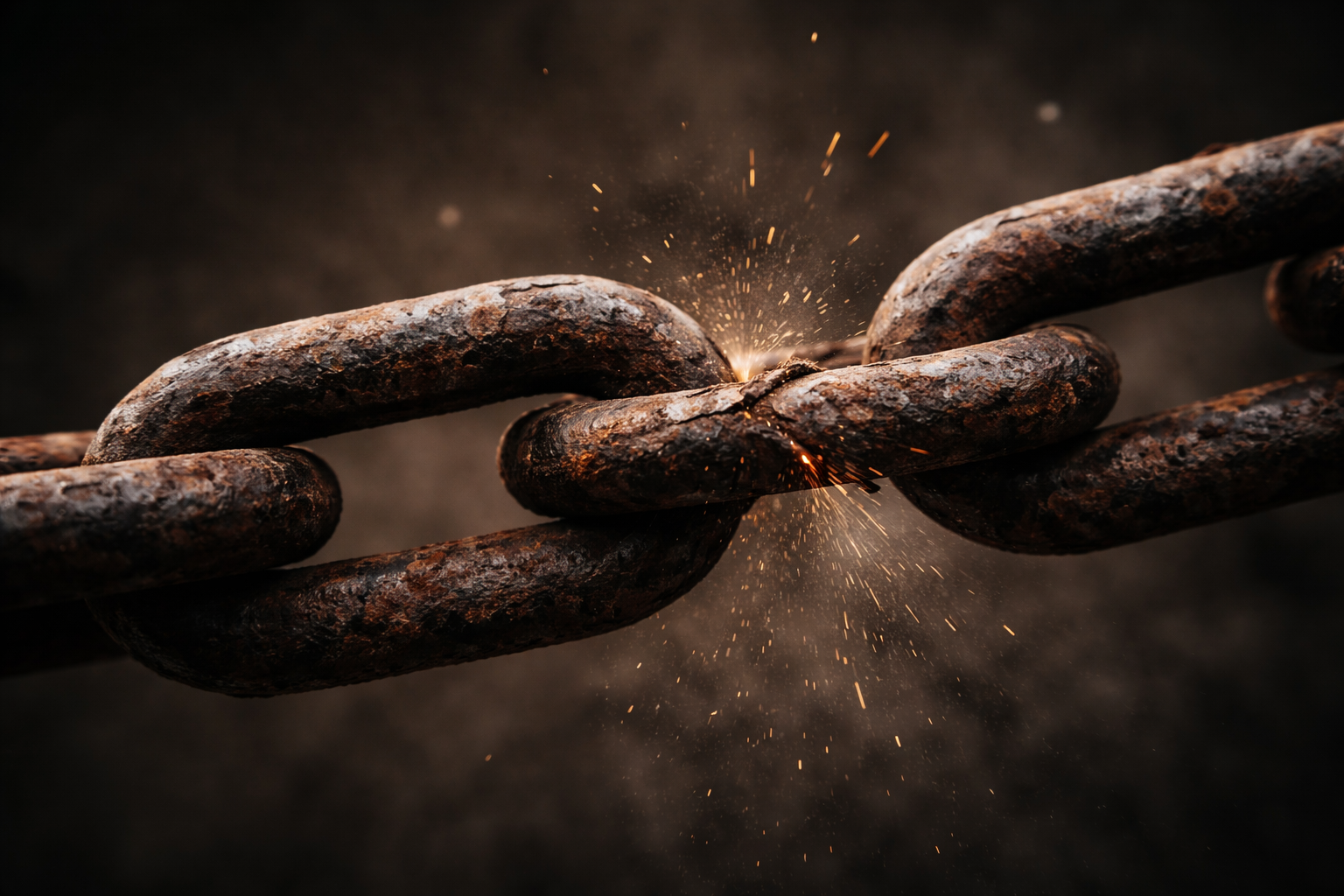 A rusted iron chain pulled taut, representing the tension and the need to be right in difficult relationships.