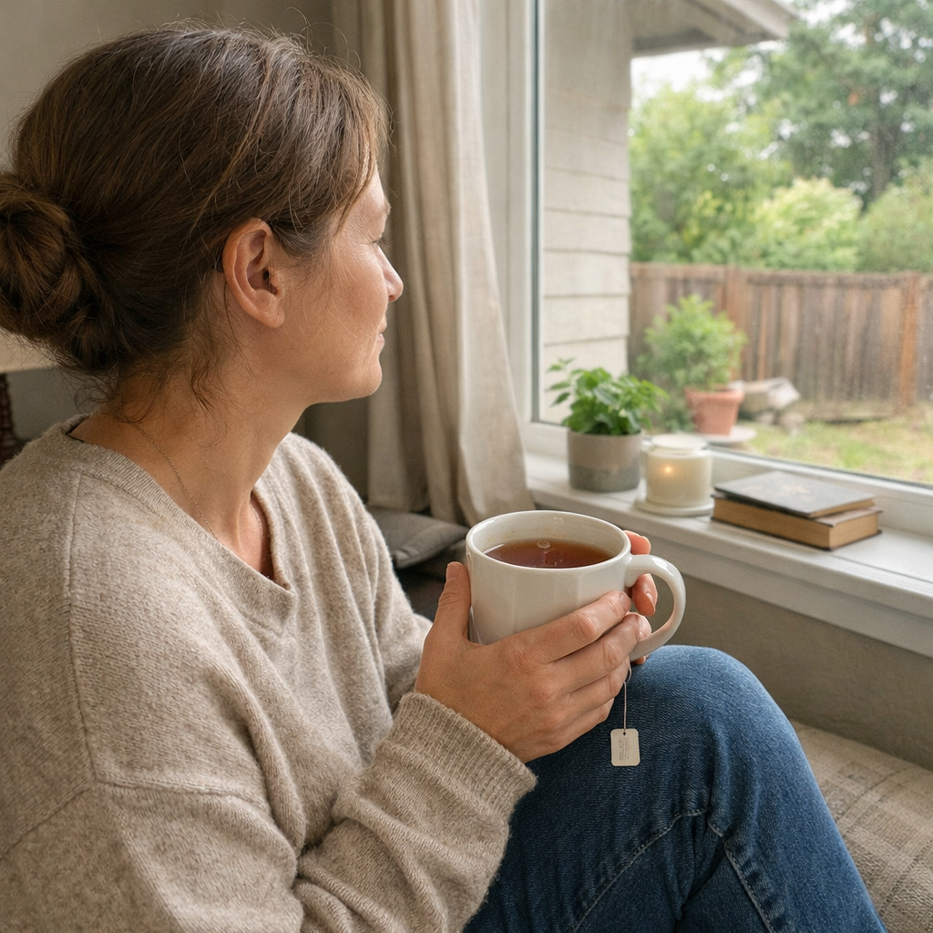 A woman practicing mindfulness and inner peace while reflecting on her judging mind in relationships.